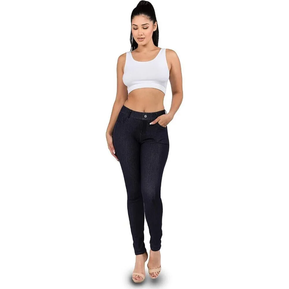 Women's Stretch Jeggings with Pockets High Waist Skinny Fit Denim Look